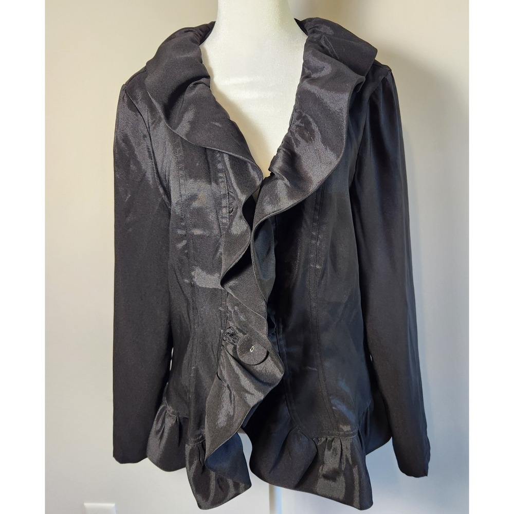 Rossi Roma Women's Black Ruffle Jacket Blazer – Silk Blend Size‎ L Made in Italy